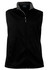 A men's softshell vest in black with a grey collar, featuring a front zip and two side pockets.