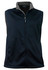 A men's softshell vest in navy with a grey interior, featuring a zip front and a logo.