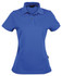 A ladies' polo shirt in a vibrant blue colour, featuring a collar and a button placket, with a logo on the chest.