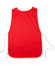 A red ladies' smock apron with white trim and ties at the back. The back view is displayed.