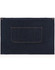 A denim half apron in dark blue, featuring a front pocket and two brass buttons.