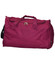 A maroon duffle bag with handles and a mesh side pocket, featuring a zippered closure and a logo.