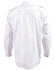 A white long sleeve button-up shirt featuring epaulette details and a back yoke. The shirt has a logo.