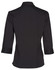 A black women's Teflon executive 3/4 sleeve shirt with a button-up design and a logo on the back.