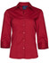 A women's red Teflon executive button-up shirt with 3/4 sleeves, featuring a collar and branding.