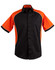 Men's short-sleeve button-up shirt in black with orange tri-colour contrast and a pocket on the front. Features a logo.