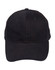 A black heavy brushed cotton cap featuring a curved brim and an adjustable strap at the back. Includes a logo.