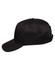 A black polycotton twill cap featuring a curved brim and a logo on the side.