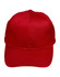 A red polycotton twill cap featuring a structured design and a logo on the front.