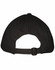 A black cap featuring a curved brim, made of sturdy fabric with ventilation holes and an adjustable strap at the back.