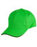 A bright green cap with a curved brim and a logo on the side.