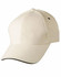 A cream-coloured cap with a curved brim and a small logo on the side.