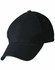 A black cap with a curved brim and green detailing, featuring a logo on the side.