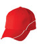 A red cap featuring contrast lining, with a classic design and a logo on the side.