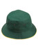 A green bucket hat with a contrast yellow trim and a logo on the side.