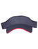A contrast sandwich visor featuring a navy top and red trim, with an adjustable strap at the back.