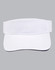 A white visor with a contrasting black underside and a logo on the front.