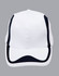 A white cap with navy accents and a logo on the front. The design features a curved brim and a structured fit.