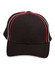 A structured cap in black with red and white piping details and a logo on the front.