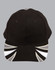 A black cap with tri-colour designs in white and grey on the brim and featuring a logo.