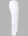 White men's functional chef pants with an elastic waistband and side pockets, featuring a logo.