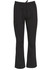 Black functional chef pants with an elastic waistband and a side pocket. Features a simple design and a logo.