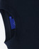 A navy crewneck sweatshirt with a ribbed collar and a logo tag visible on the inside seam.