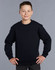 A dark navy kids' crew neck fleecy sweater, featuring a simple design and ribbed cuffs and hem.