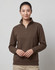 A brown 1/2 zip collar fleece jumper featuring a zip at the neckline and long sleeves. It has a logo on it.