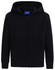 A black full-zip fleecy hoodie with a hood and front pockets. It features a logo on the fabric.