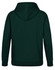 A dark green men's fleecy hoodie featuring a hood and long sleeves, with a plain back and a logo.