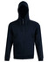 A men's full zip hoodie in black fleece with a hood and front zipper. Features a logo on the chest.