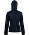 A navy full zip fleece hoodie with a fitted design and a hood, featuring a logo.