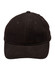 A black brushed cotton cap featuring a curved brim and ventilation holes, with a logo on the front.