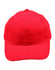 A red brushed cotton cap with a classic design, featuring an adjustable strap at the back and a logo.