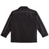 A black sport/racing jacket with white piping details and a simple design. It features a collar and long sleeves.