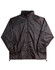 A black outdoor activity spray jacket features a full zip and elastic cuffs. It includes a logo on the chest.