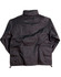 A black Kids' Outdoor Activity Spray Jacket with a simple design and adjustable hem, featuring a logo.