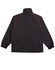 A black track jacket for kids featuring red piping and elasticated cuffs. The jacket has a high collar and a logo.