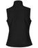 A black ladies' softshell vest featuring a high collar and a fitted design. The vest includes a logo.