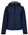 A navy blue ladies' softshell full zip hoodie with a hood and a subtle texture. It features a logo on the front.