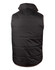 A black, sleeveless vest featuring a puffy design and high collar, with a logo on the back.