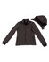 A grey bonded fleece jacket with a removable hood, featuring two front pockets and a zip closure.