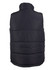 A heavy quilted vest in black, featuring a high collar and a simple design. Includes a logo on the back.