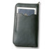 A leather travel wallet in dark green, featuring a pocket for a passport and a branded logo.