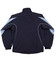 A navy track jacket featuring light blue accents and a logo, with a high collar and elastic cuffs.