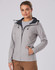 A waterproof performance jacket in light grey with a black hood and adjustable features. It has a subtle logo.