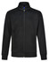 A black men's jacquard fleece jacket with a zip front, side pockets, and a collar, featuring a small logo.