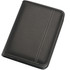 A5 zippered compendium in black with white stitching, featuring a sleek, professional design and a logo.