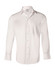 A white long-sleeve button-up shirt with a single pocket and a subtle logo.